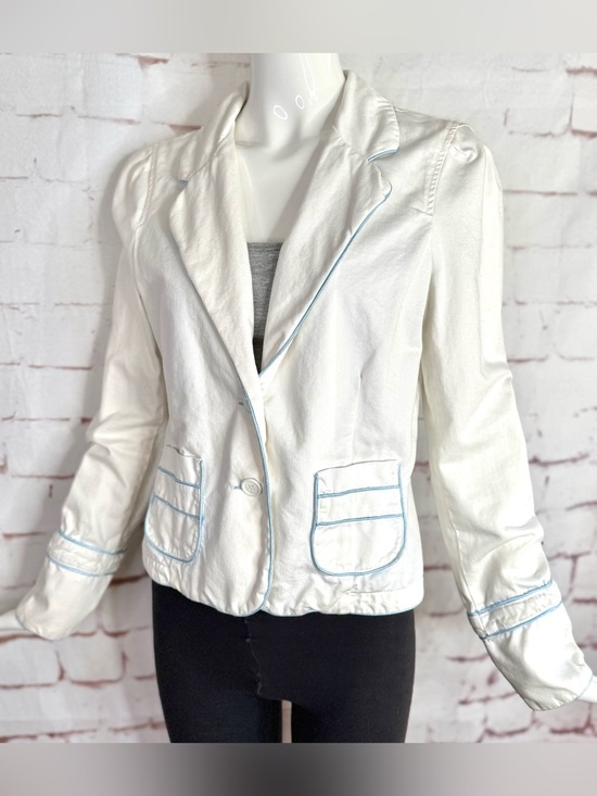 JUICY COUTURE JEANS Jackets & Blazers - Y2K VINTAGE JUICY COUTURE JEANS White Twill Blue Piping Blazer Jacket Size XL